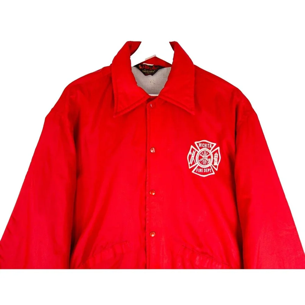 Pla Jac by Dunbrooke Vintage Windbreaker Jacket M Wichita Fire Department Red